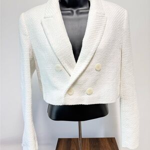 Zara Ivory Textured Cropped Blazer